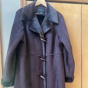 Centigrade Washable  Brown  Fur Lined Women's Long Button Up Coat Sz L - EUC